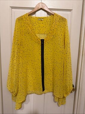 SIMPLY BE X JOE BROWN Sheer Star Yellow Printed Zip-Front Women's Top